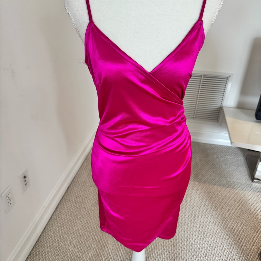 Sleek Hot Pink Satin Slip Dress